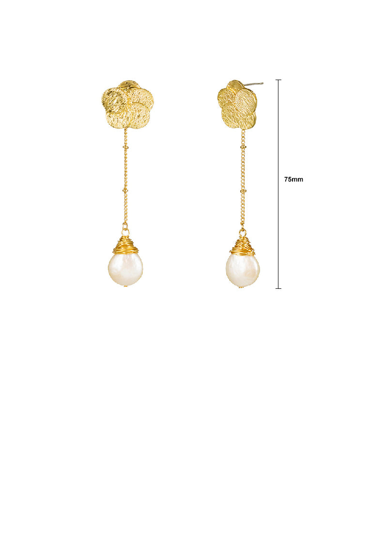 Fashion Simple Plated Gold Flower Tassel Imitation Pearl Earrings - Luxurious Look