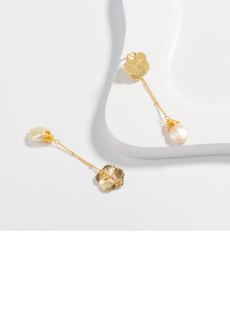 Fashion Simple Plated Gold Flower Tassel Imitation Pearl Earrings - Luxurious Look
