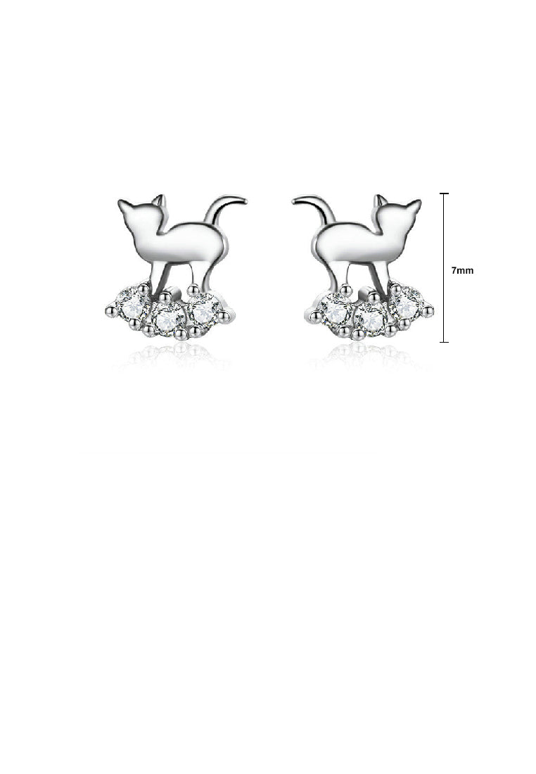 925 Sterling Silver Fashion Cute Cat Stud Earrings with Cubic Zirconia - Luxurious Look