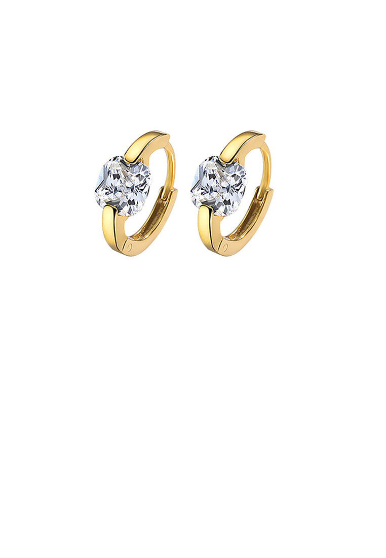 925 Sterling Silver Plated Gold Simple Fashion Geometric Circle Stud Earrings with White Cubic Zirconia - Luxurious Look