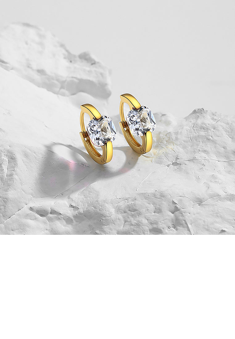 925 Sterling Silver Plated Gold Simple Fashion Geometric Circle Stud Earrings with White Cubic Zirconia - Luxurious Look