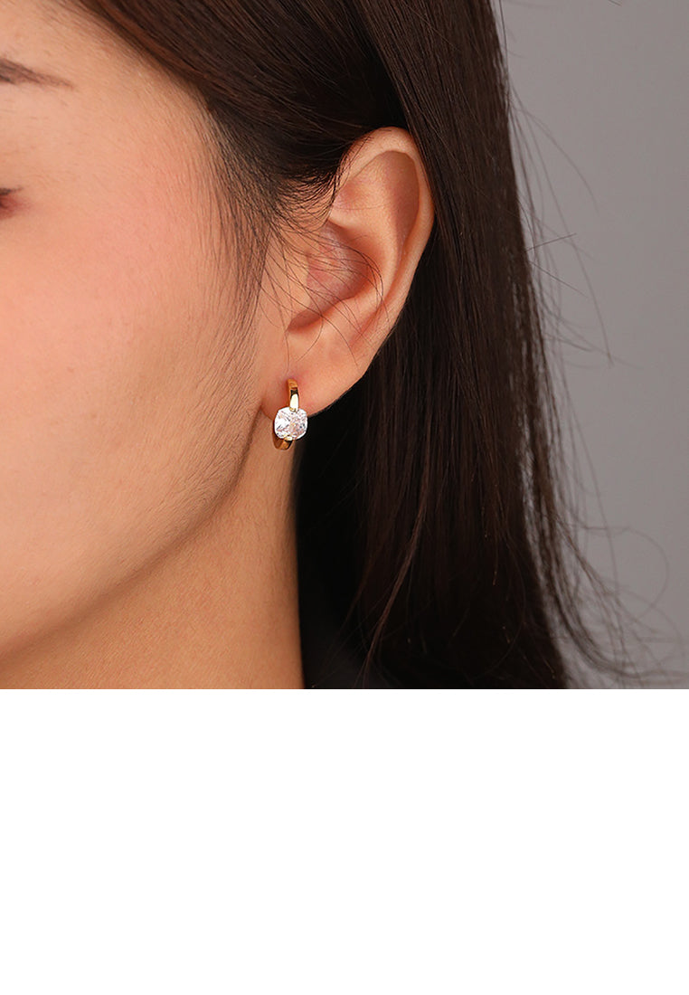 925 Sterling Silver Plated Gold Simple Fashion Geometric Circle Stud Earrings with White Cubic Zirconia - Luxurious Look