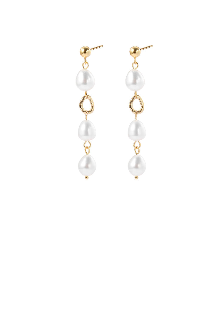 925 Sterling Silver Plated Gold Elegant Temperament Hollow Geometric Tassel Earrings with Imitation Pearls