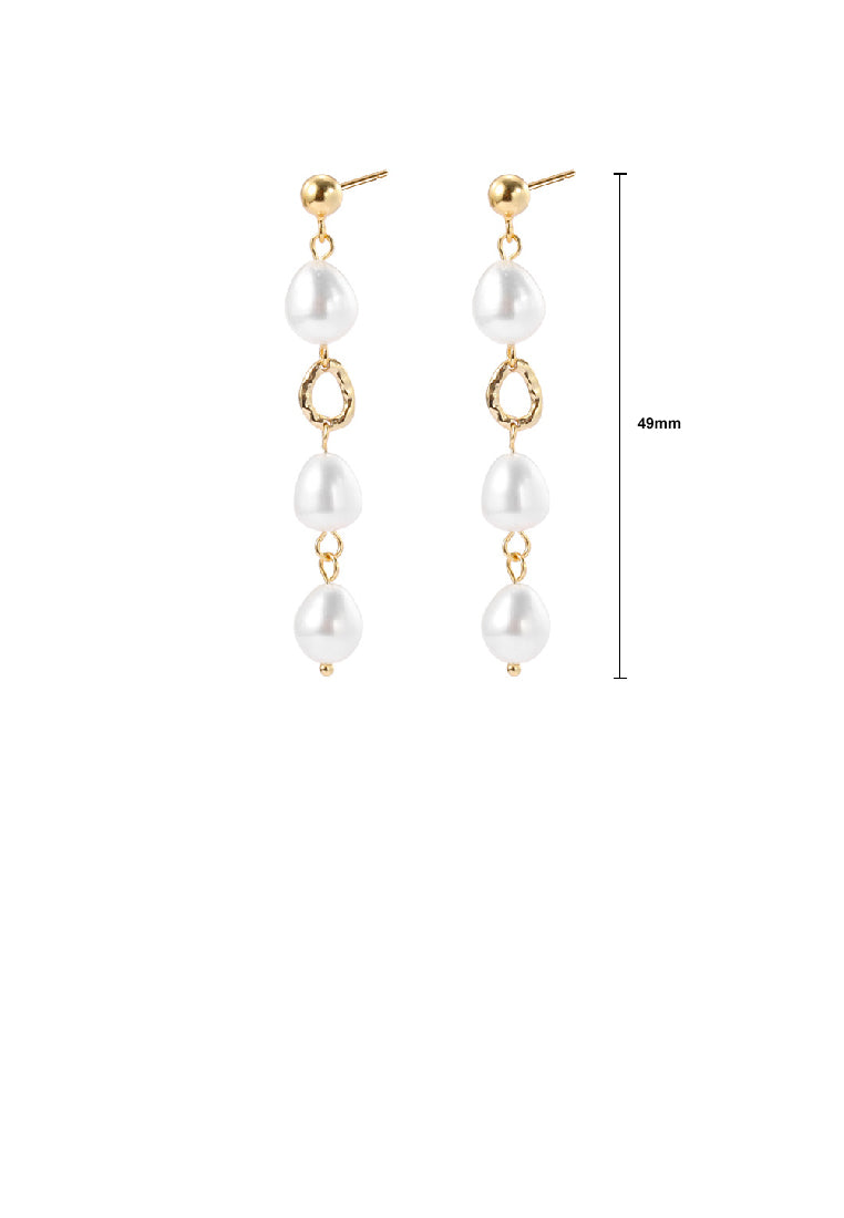925 Sterling Silver Plated Gold Elegant Temperament Hollow Geometric Tassel Earrings with Imitation Pearls