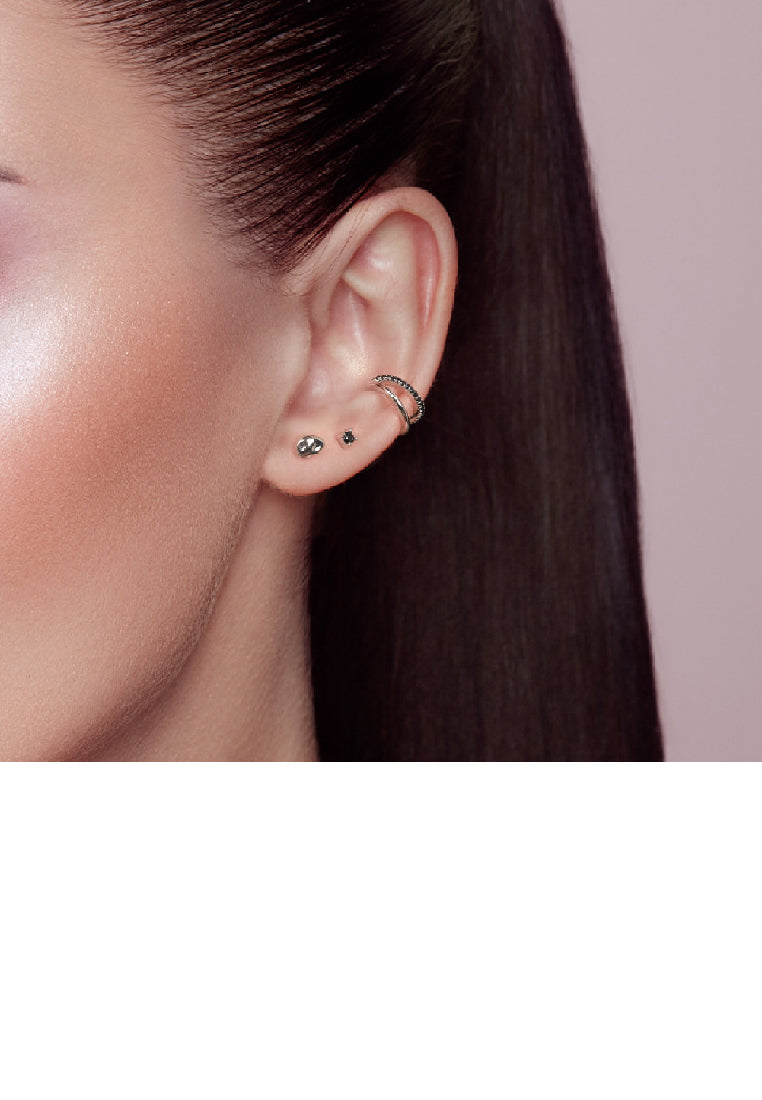 925 Sterling Silver Simple Personality Double-layer Line Geometric Ear Clip with Cubic Zirconia - Luxurious Look