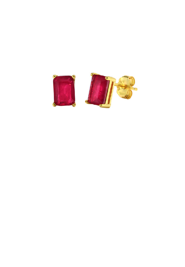925 Sterling Silver Plated Gold Simple Fashion Geometric Square Red Cubic Zirconia Stud Earrings - Luxurious Look - Vibrant Color