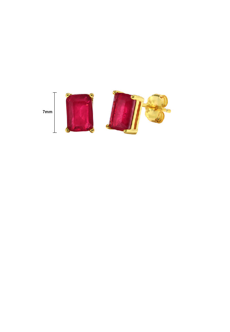 925 Sterling Silver Plated Gold Simple Fashion Geometric Square Red Cubic Zirconia Stud Earrings - Luxurious Look - Vibrant Color