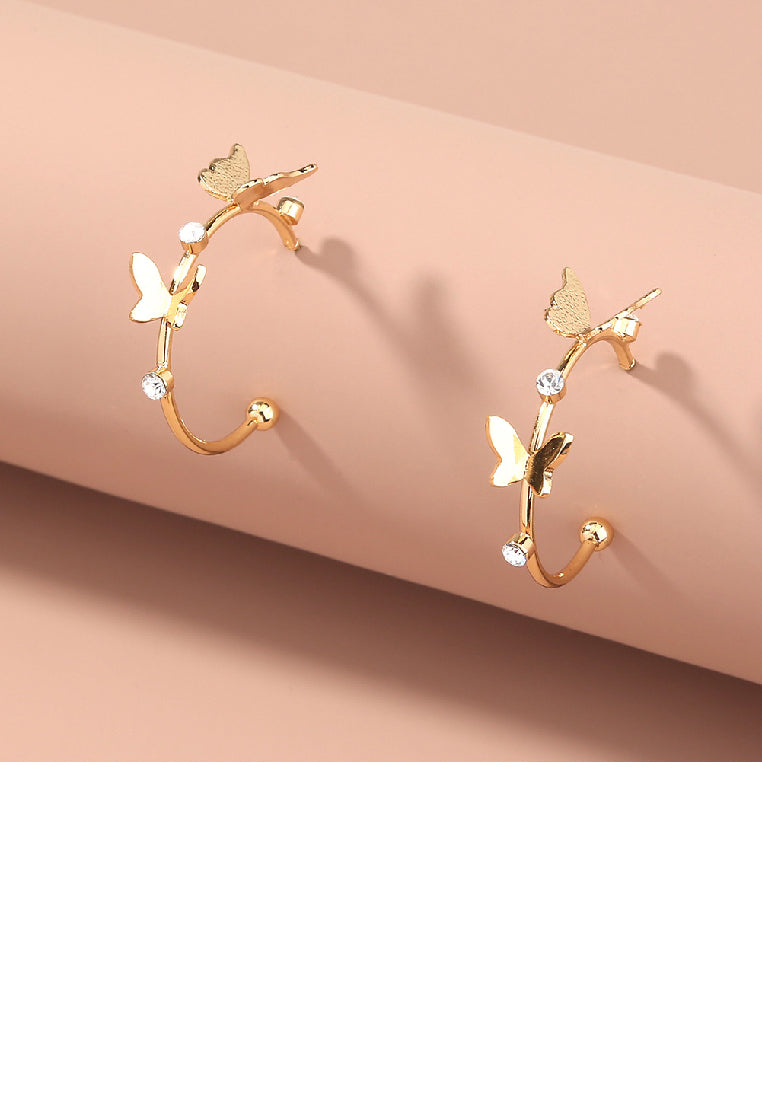 Fashion Simple Plated Gold Butterfly C-Shape Geometric Stud Earrings with Cubic Zirconia - Luxurious Look