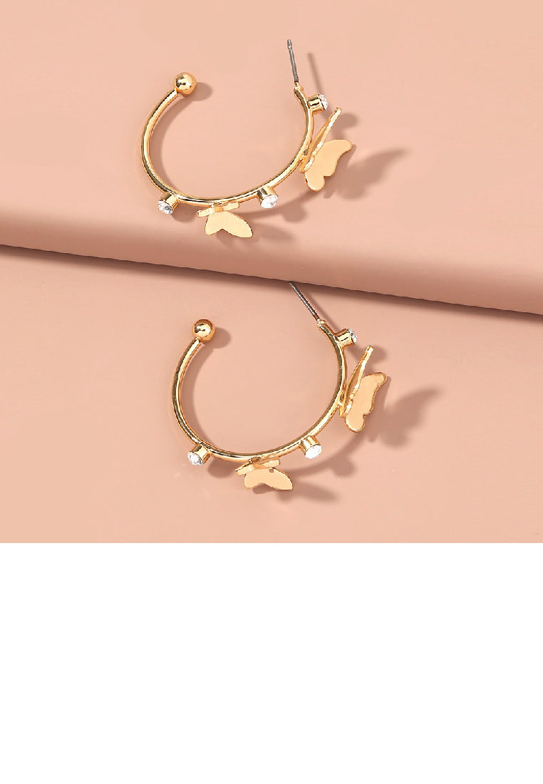 Fashion Simple Plated Gold Butterfly C-Shape Geometric Stud Earrings with Cubic Zirconia - Luxurious Look