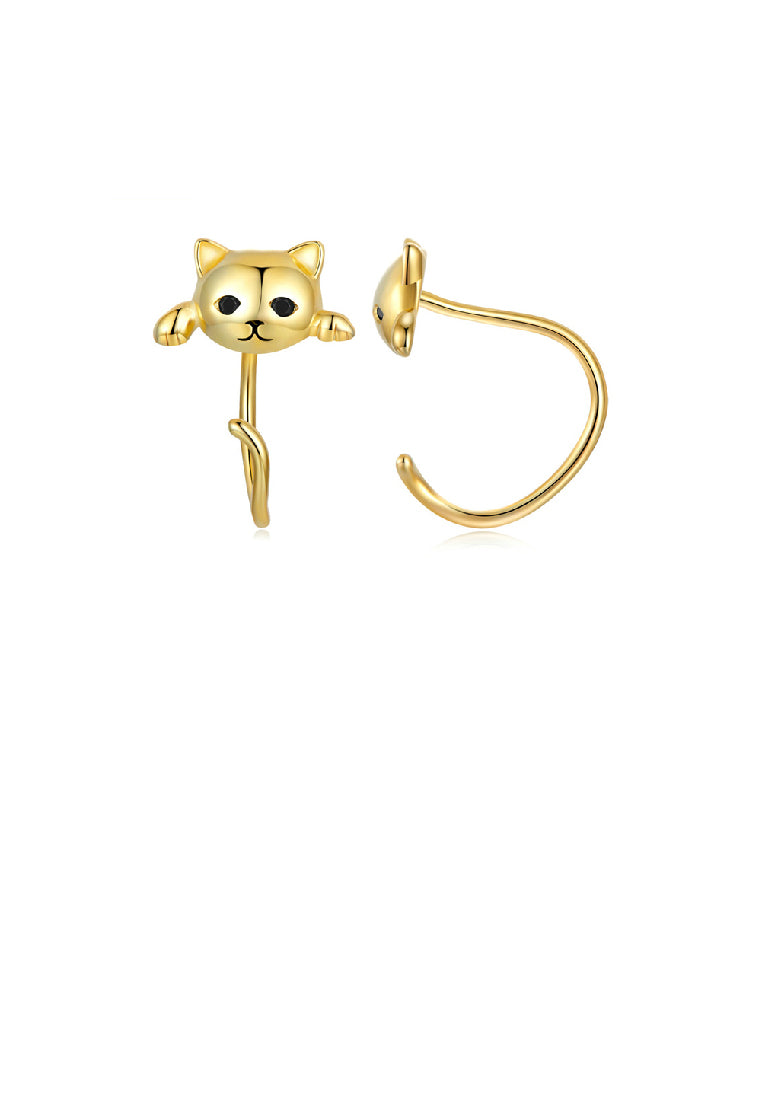 925 Sterling Silver Plated Gold Simple Cute Cat Geometric Stud Earrings with Cubic Zirconia - Luxurious Look