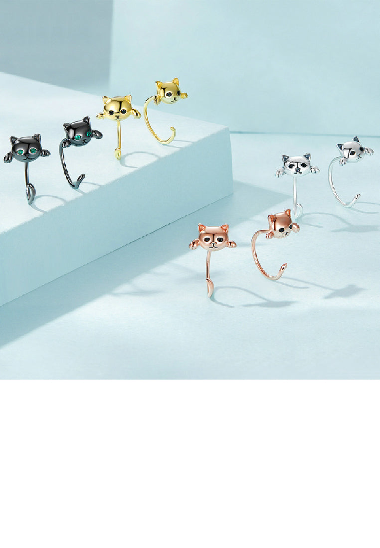 925 Sterling Silver Plated Gold Simple Cute Cat Geometric Stud Earrings with Cubic Zirconia - Luxurious Look