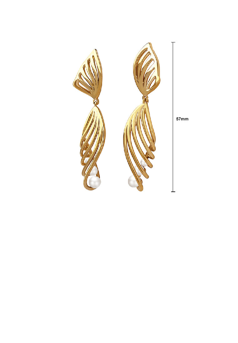 Fashion Temperament Plated Gold 316L Stainless Steel Hollow Ribbon Earrings with Imitation Pearls