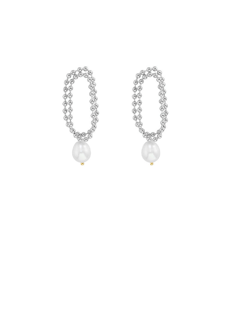 Fashion Personality 316L Stainless Steel Bead Geometric Double Layer Earrings with Imitation Pearls