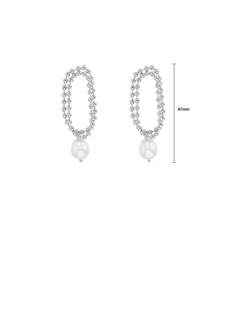 Fashion Personality 316L Stainless Steel Bead Geometric Double Layer Earrings with Imitation Pearls