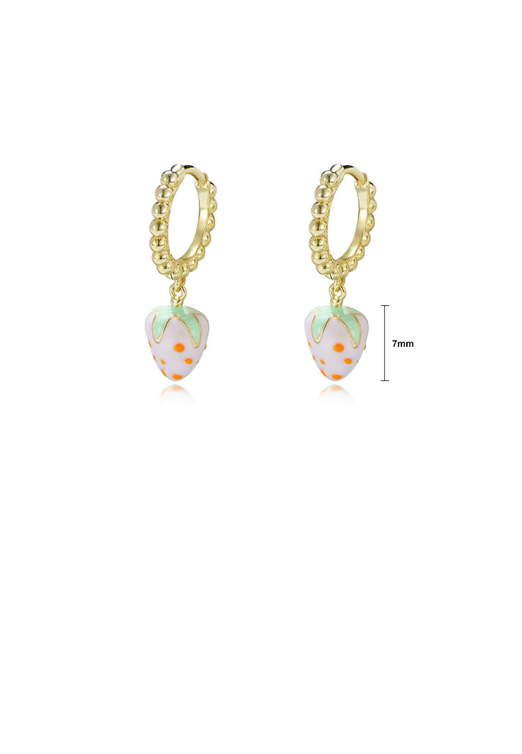 925 Sterling Silver Plated Gold Sweet and Lovely Enamel Strawberry Geometric Earrings