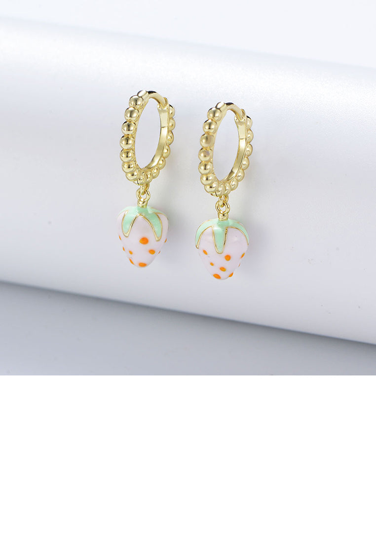 925 Sterling Silver Plated Gold Sweet and Lovely Enamel Strawberry Geometric Earrings