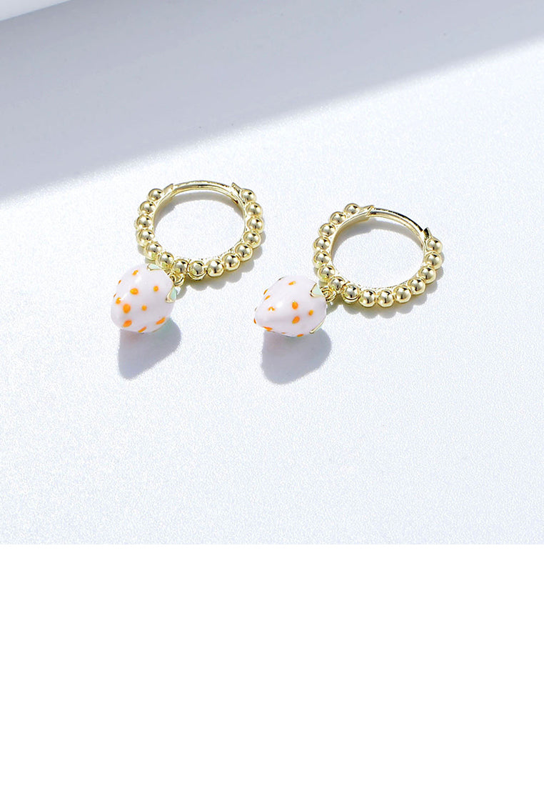 925 Sterling Silver Plated Gold Sweet and Lovely Enamel Strawberry Geometric Earrings