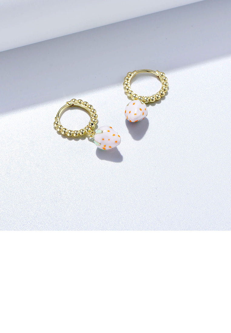 925 Sterling Silver Plated Gold Sweet and Lovely Enamel Strawberry Geometric Earrings