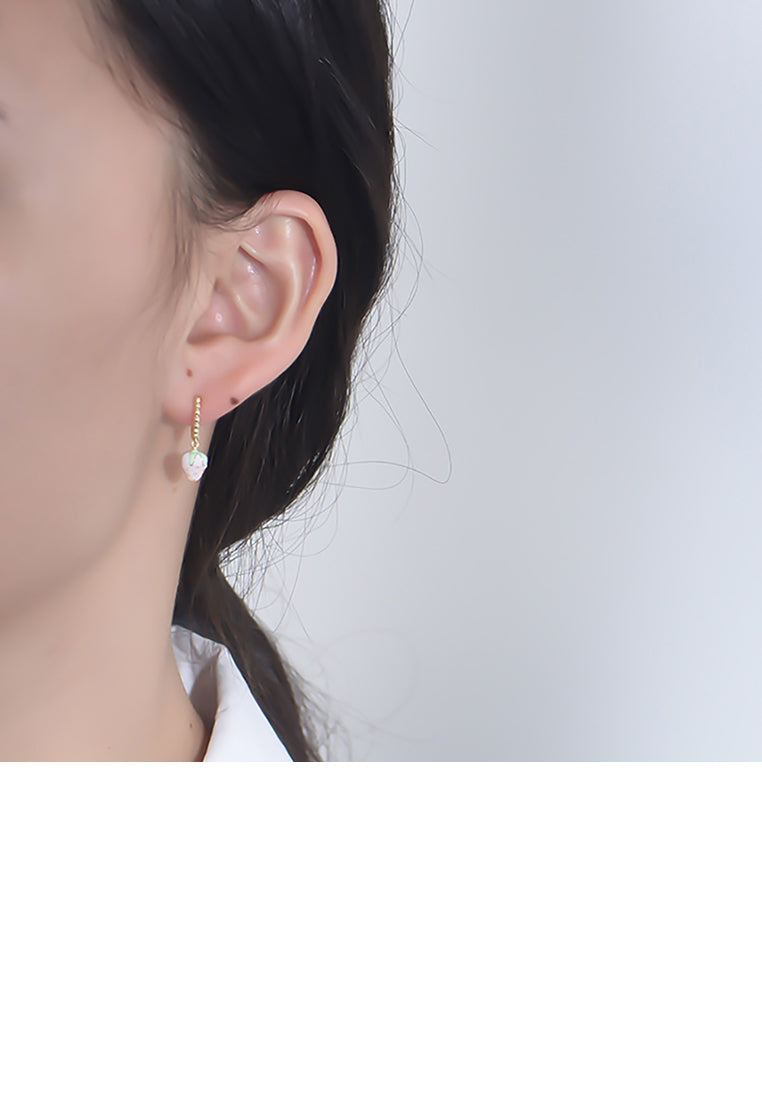 925 Sterling Silver Plated Gold Sweet and Lovely Enamel Strawberry Geometric Earrings