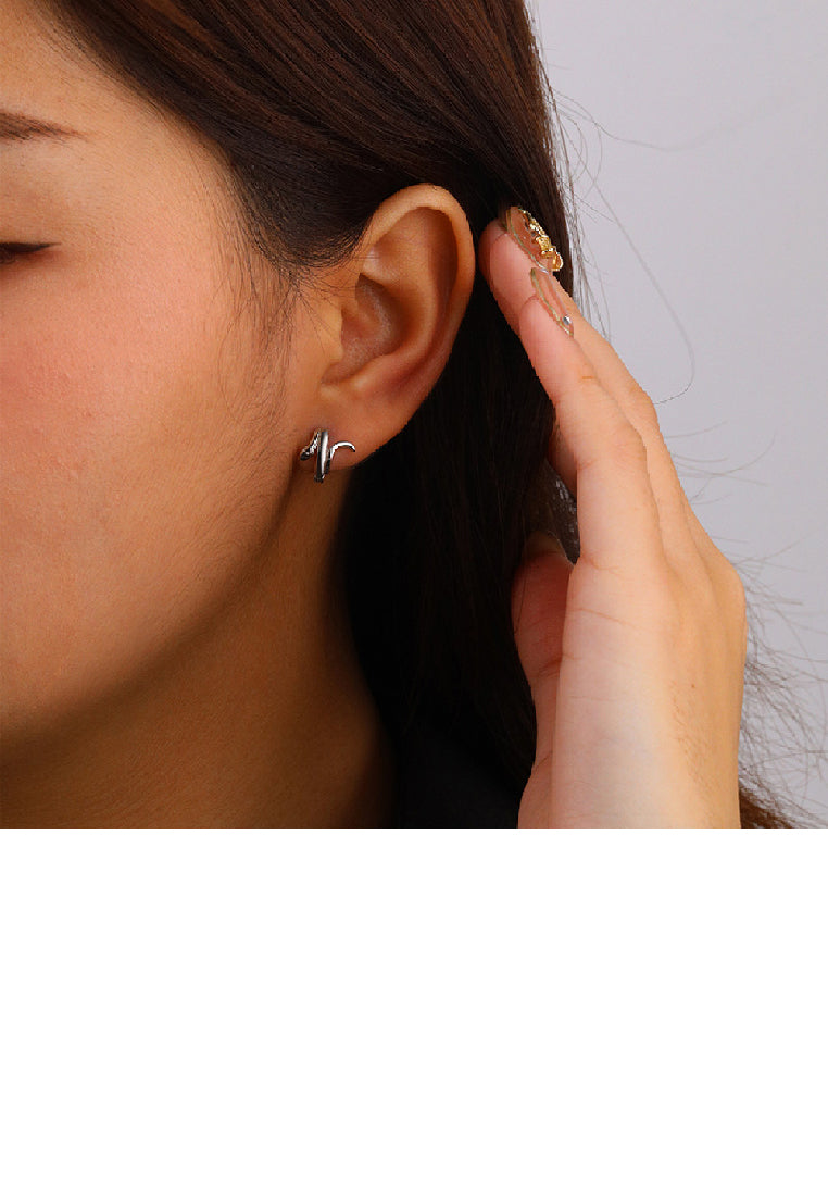 925 Sterling Silver Simple Personality Snake Geometric Circle Stud Earrings