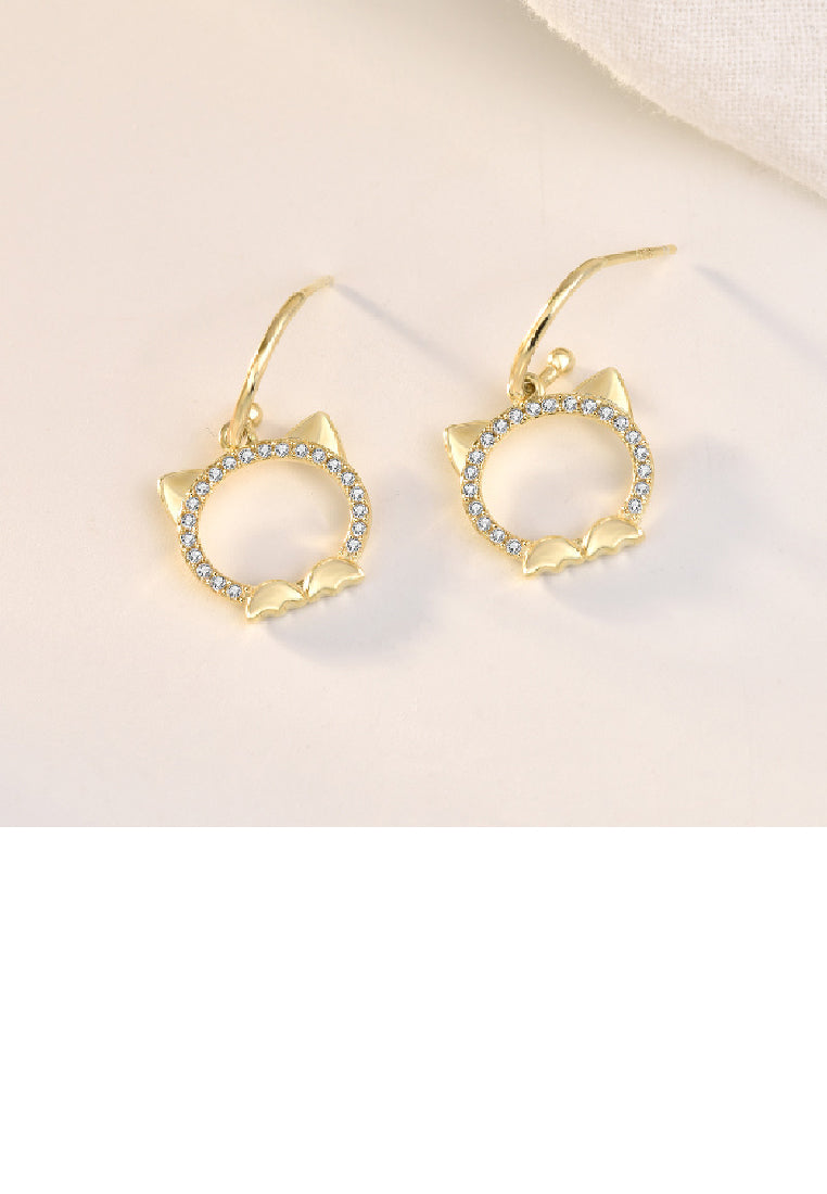 925 Sterling Silver Plated Gold Simple Cute Hollow Cat Earrings
