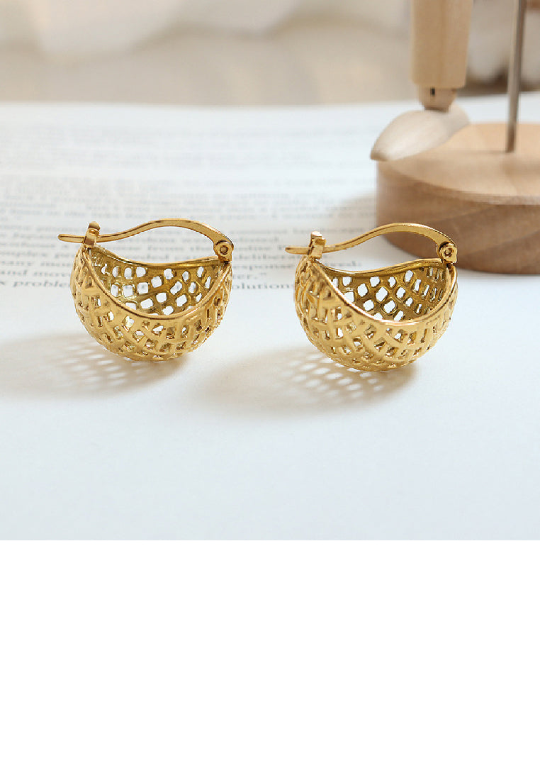 Fashion Personality Plated Gold 316L Stainless Steel Hollow Mesh Dome Geometric Earrings