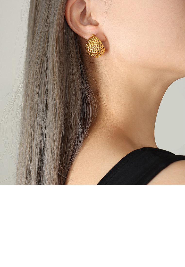 Fashion Personality Plated Gold 316L Stainless Steel Hollow Mesh Dome Geometric Earrings