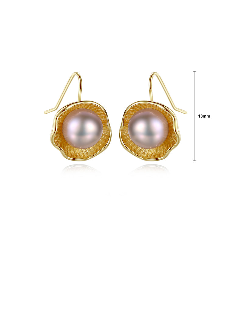 925 Sterling Silver Plated Gold Fashion Elegant Lotus-type Purple Freshwater Pearl Earrings - Luxurious Look