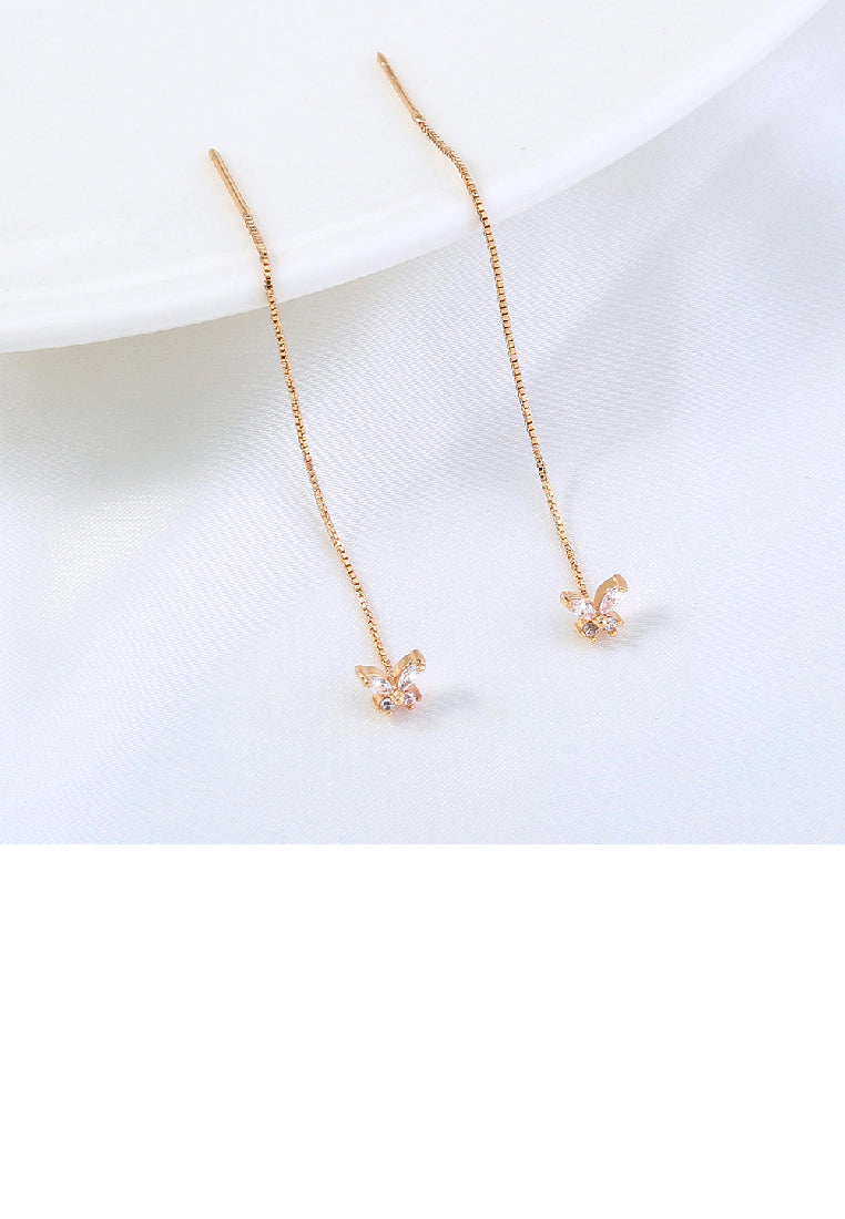 Simple and Elegant Plated Gold Butterfly Tassel Earrings with Cubic Zirconia - Luxurious Look