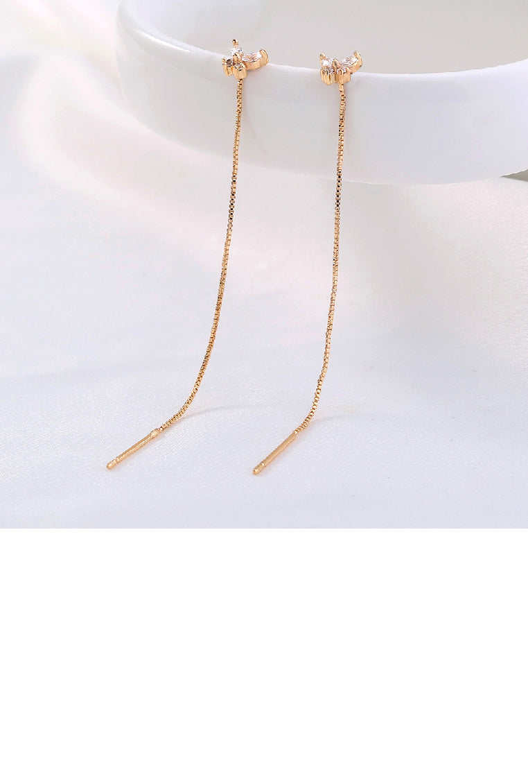 Simple and Elegant Plated Gold Butterfly Tassel Earrings with Cubic Zirconia - Luxurious Look