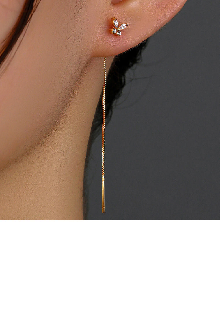 Simple and Elegant Plated Gold Butterfly Tassel Earrings with Cubic Zirconia - Luxurious Look