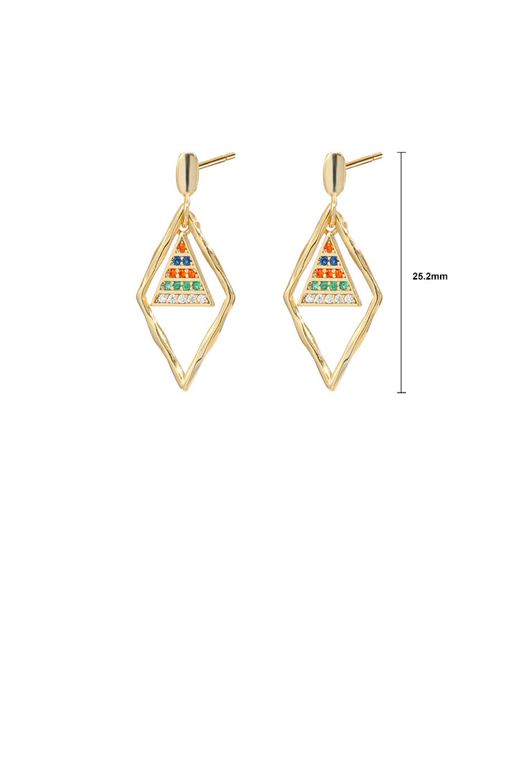 925 Sterling Silver Plated Gold Simple Temperament Hollow Diamond Triangle Earrings with Colored Cubic Zirconia - Luxurious Look