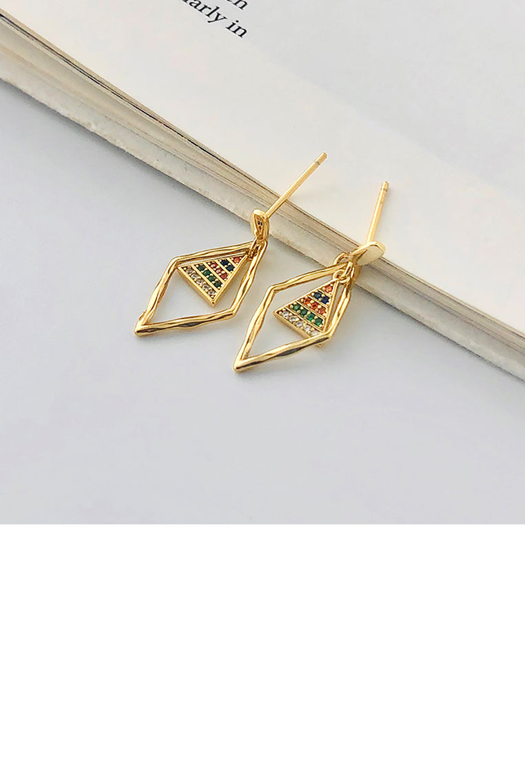 925 Sterling Silver Plated Gold Simple Temperament Hollow Diamond Triangle Earrings with Colored Cubic Zirconia - Luxurious Look