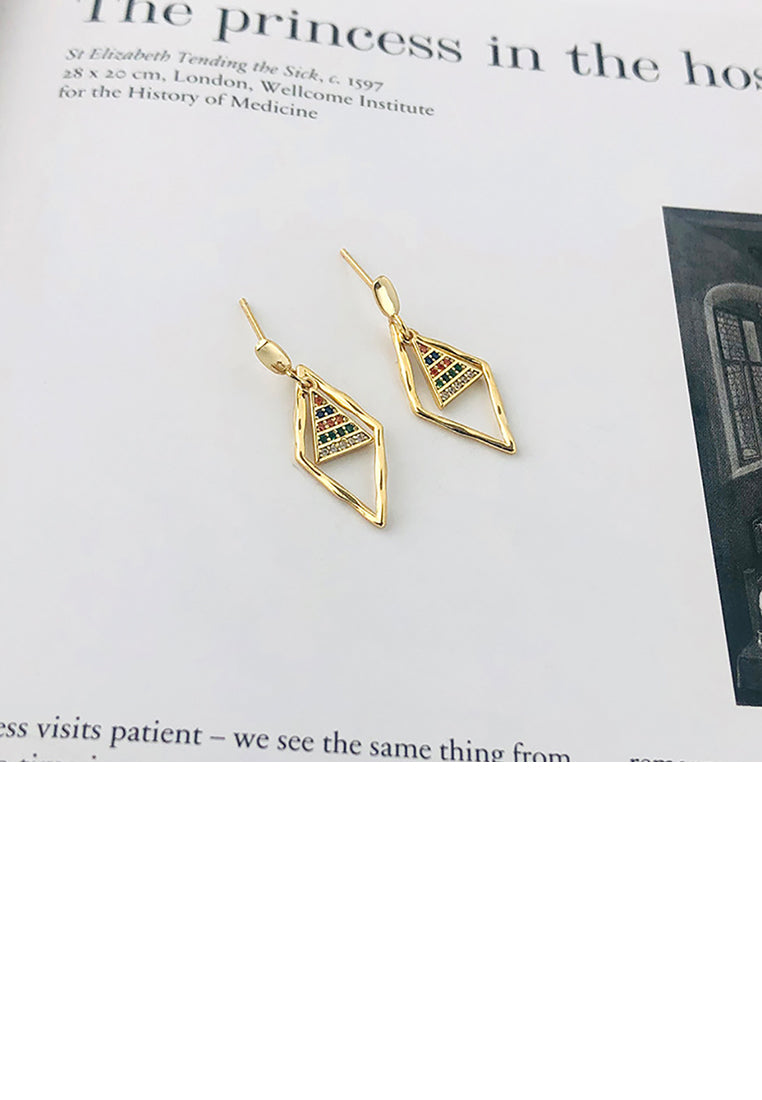 925 Sterling Silver Plated Gold Simple Temperament Hollow Diamond Triangle Earrings with Colored Cubic Zirconia - Luxurious Look