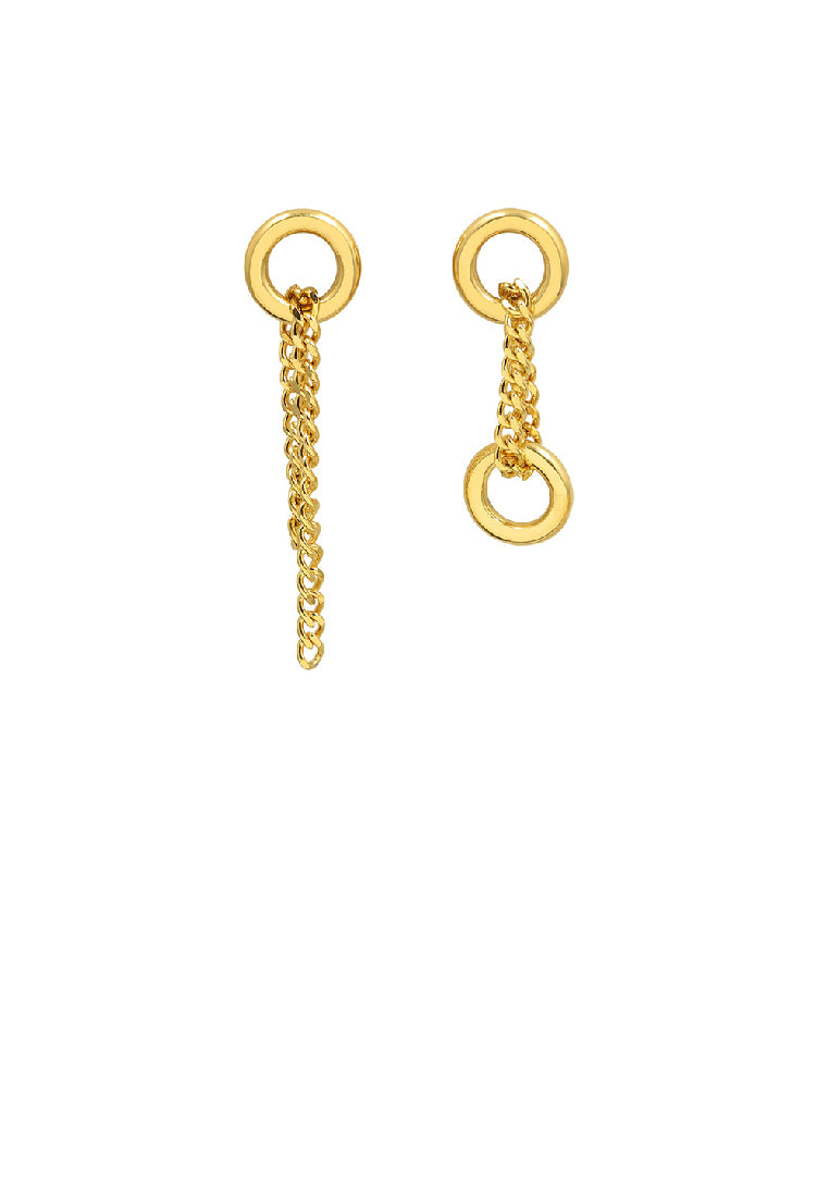 Fashion Simple Plated Gold 316L Stainless Steel Double Ring Tassel Geometric Asymmetric Earrings