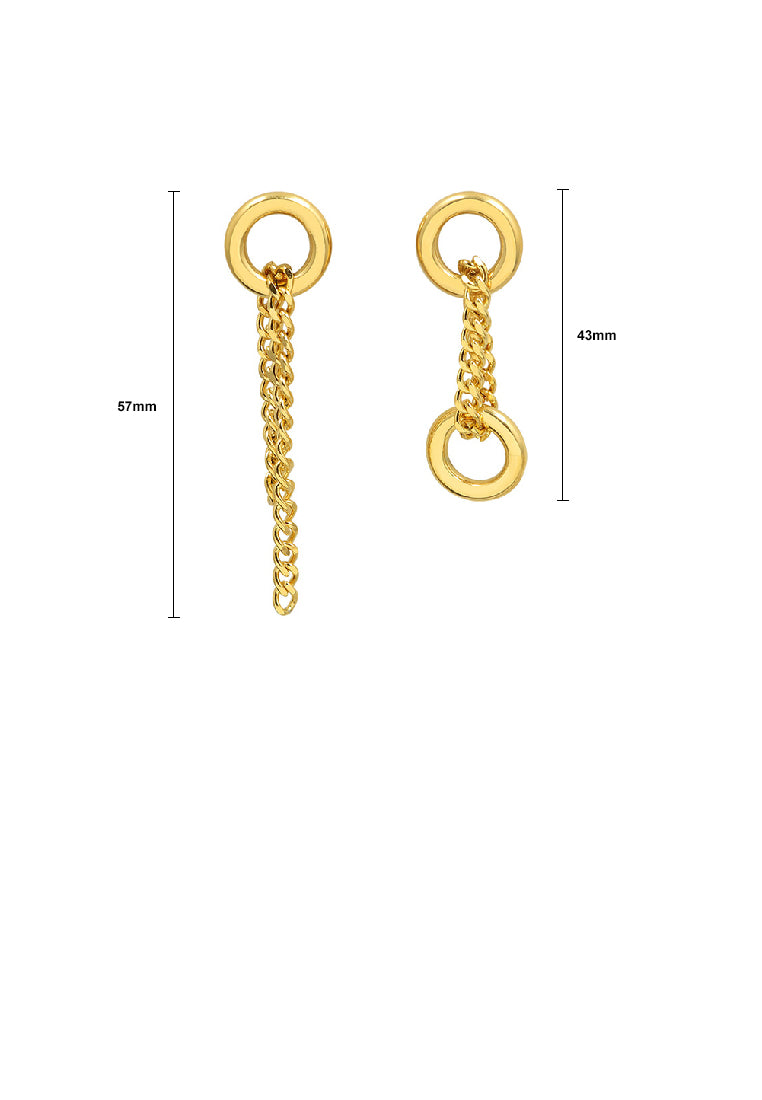 Fashion Simple Plated Gold 316L Stainless Steel Double Ring Tassel Geometric Asymmetric Earrings