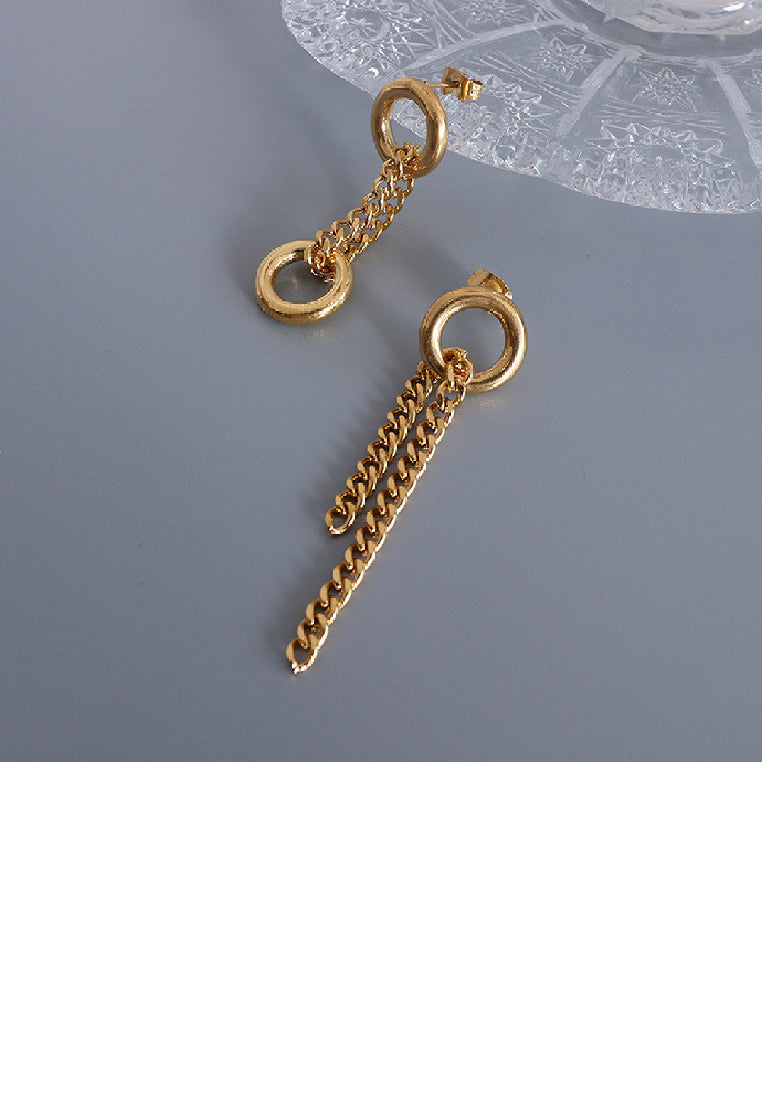 Fashion Simple Plated Gold 316L Stainless Steel Double Ring Tassel Geometric Asymmetric Earrings