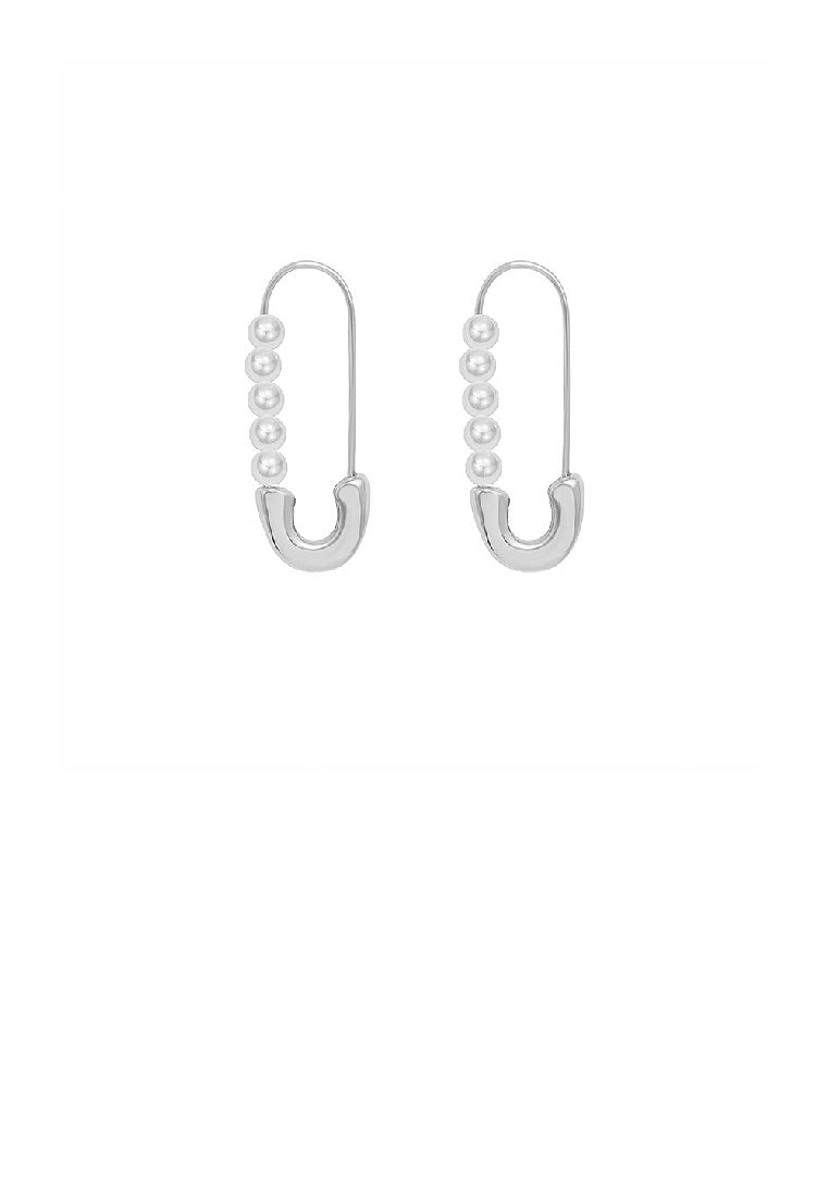 Simple Temperament 316L Stainless Steel Paper Clip Imitation Pearl Earrings - Luxurious Look