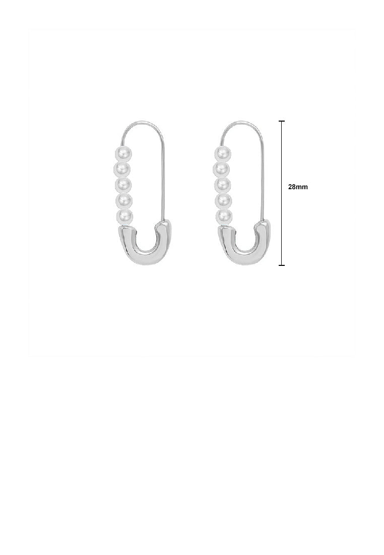 Simple Temperament 316L Stainless Steel Paper Clip Imitation Pearl Earrings - Luxurious Look