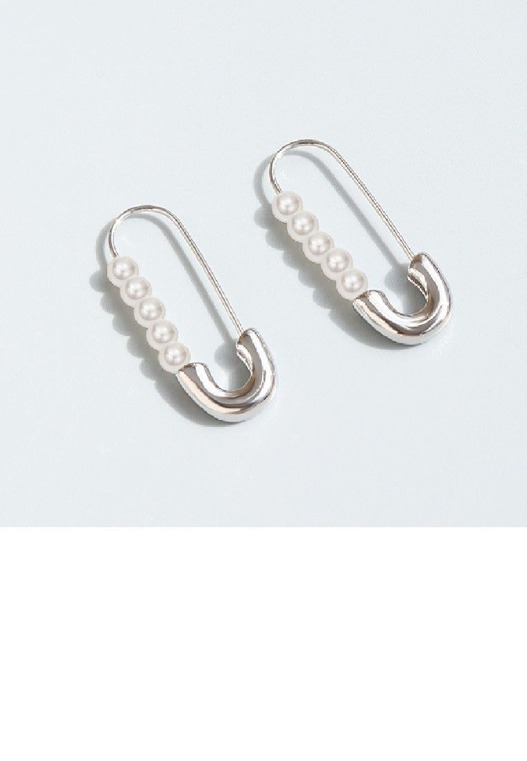 Simple Temperament 316L Stainless Steel Paper Clip Imitation Pearl Earrings - Luxurious Look
