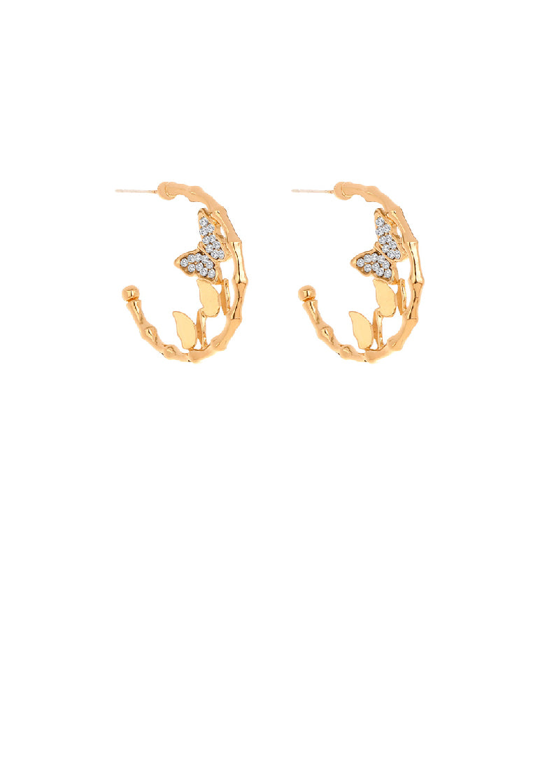 Fashion Elegant Plated Gold Butterfly C-Shape Geometric Stud Earrings with Cubic Zirconia - Luxurious Look