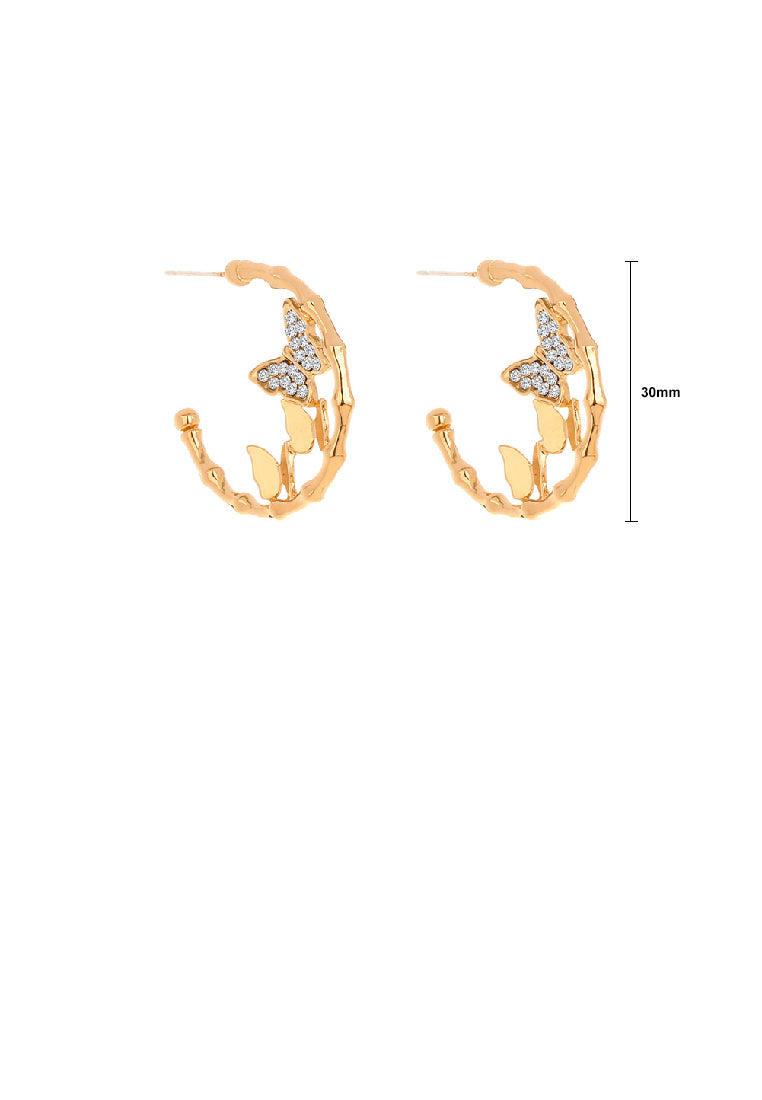 Fashion Elegant Plated Gold Butterfly C-Shape Geometric Stud Earrings with Cubic Zirconia - Luxurious Look
