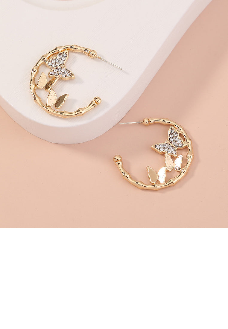 Fashion Elegant Plated Gold Butterfly C-Shape Geometric Stud Earrings with Cubic Zirconia - Luxurious Look
