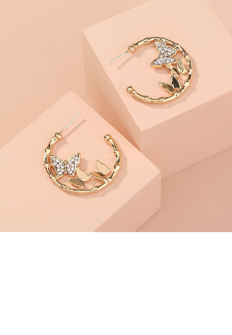 Fashion Elegant Plated Gold Butterfly C-Shape Geometric Stud Earrings with Cubic Zirconia - Luxurious Look