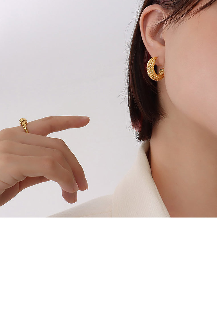 Fashion Personality Plated Gold 316L Stainless Steel Dot C-Shape Geometric Stud Earrings