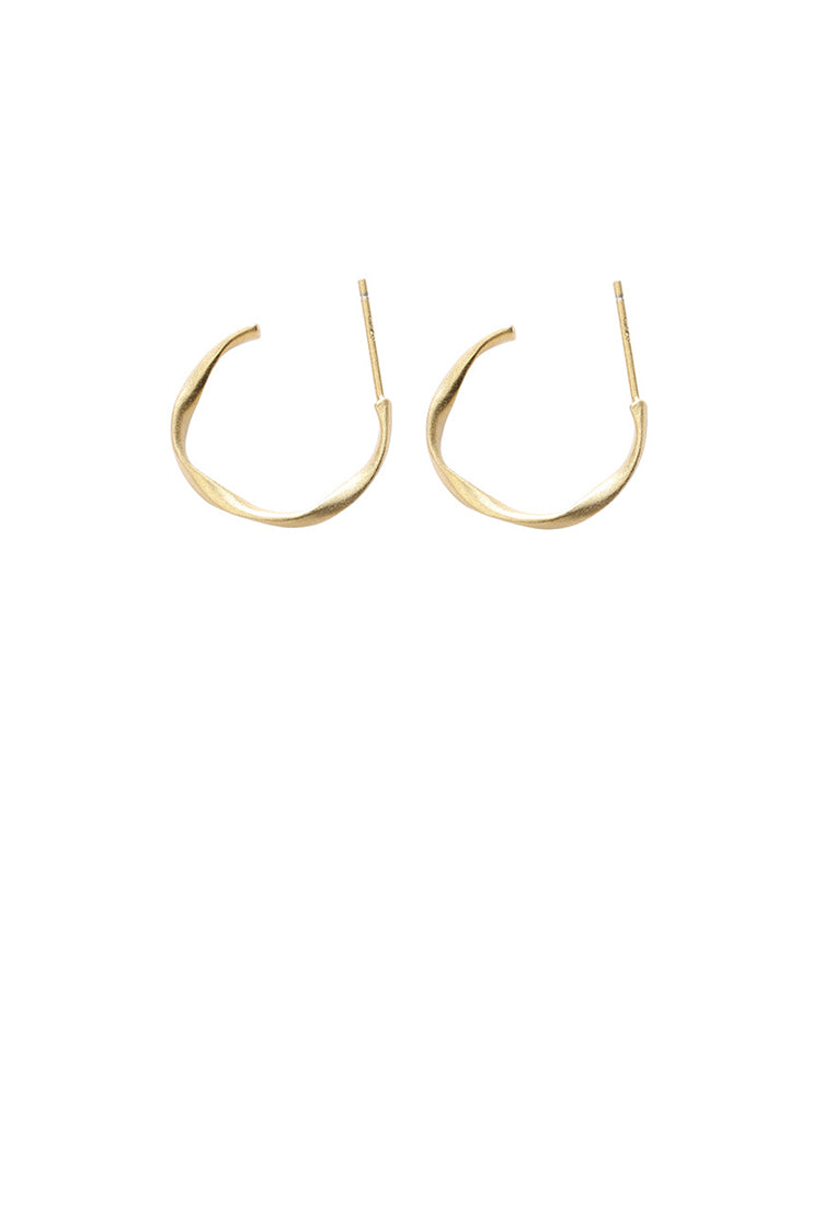 925 Sterling Silver Plated Gold Simple Personality Twisted Geometric Circle Stud Earrings