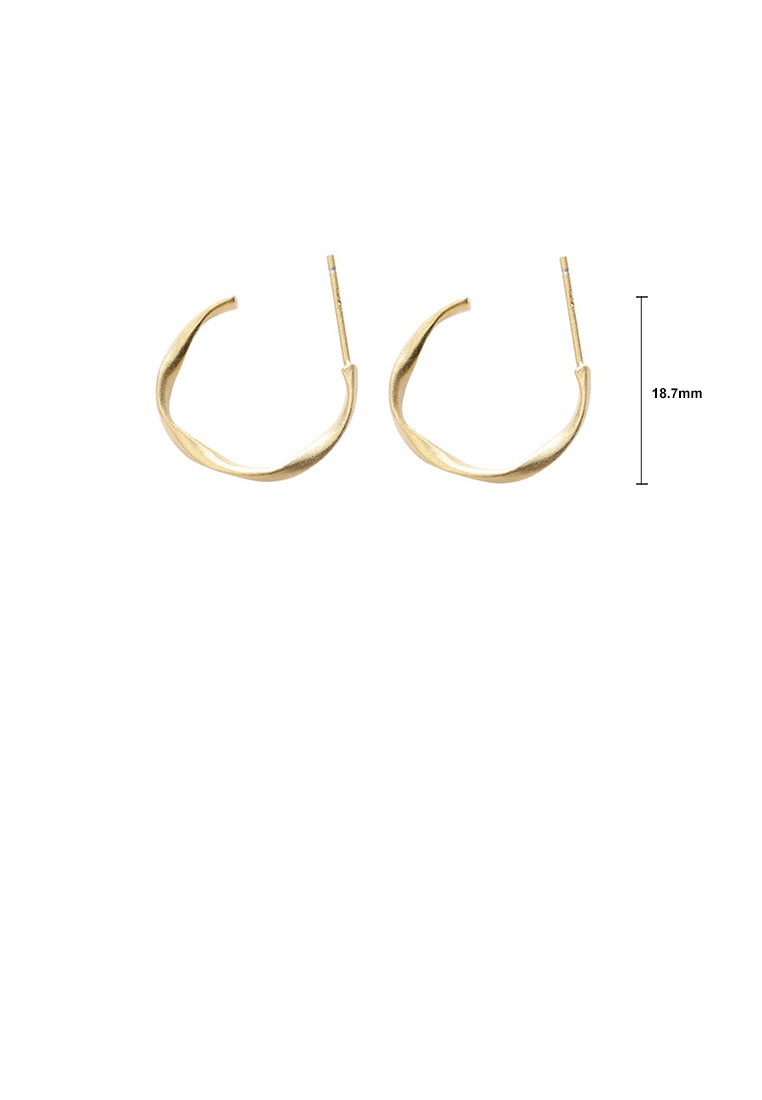 925 Sterling Silver Plated Gold Simple Personality Twisted Geometric Circle Stud Earrings