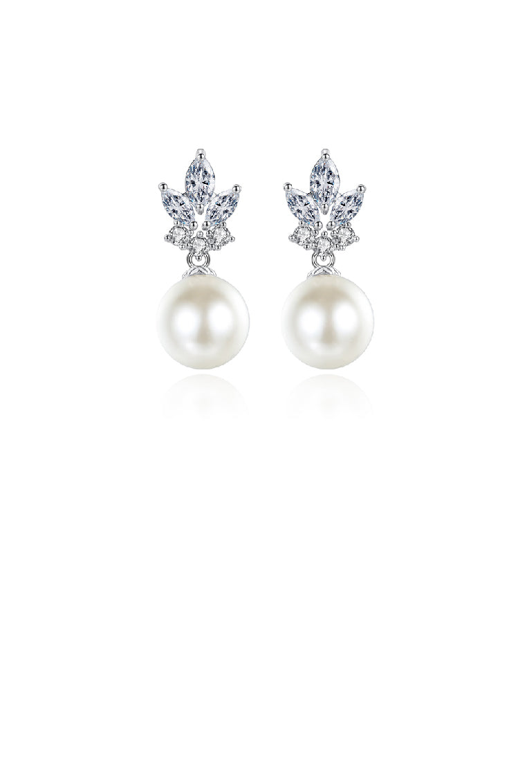 Elegant Geometric Imitation Pearl Stud Earrings with Cubic Zirconia - Luxurious Look