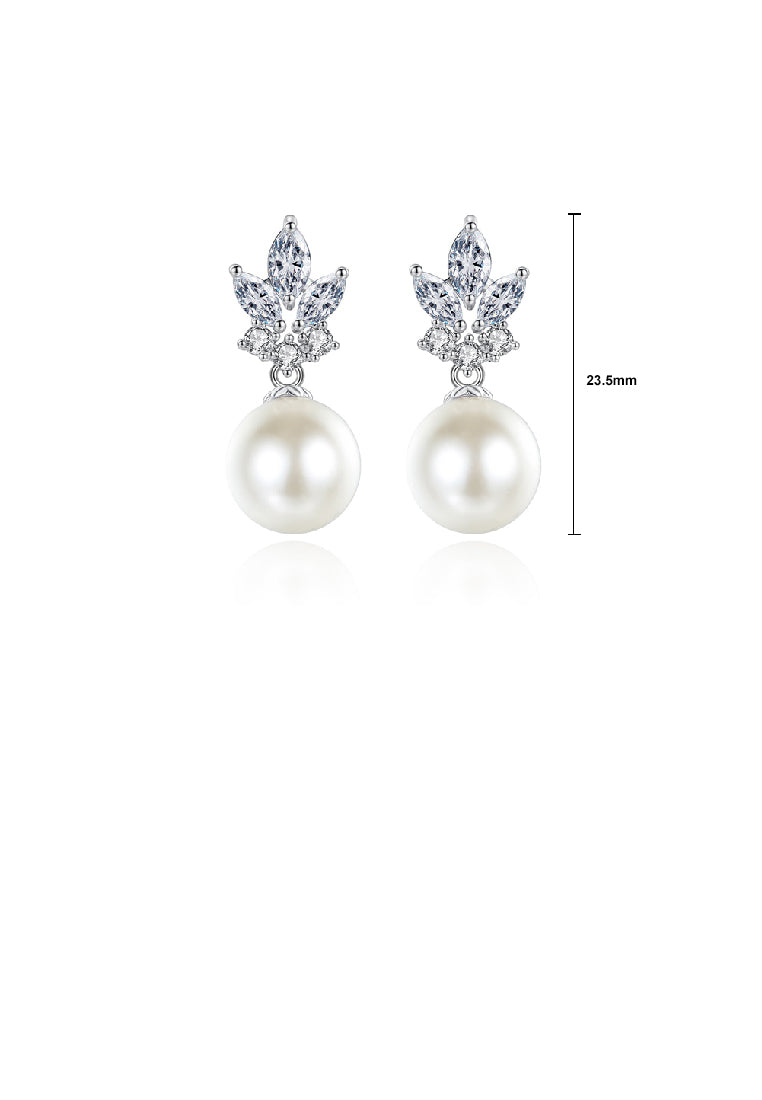 Elegant Geometric Imitation Pearl Stud Earrings with Cubic Zirconia - Luxurious Look