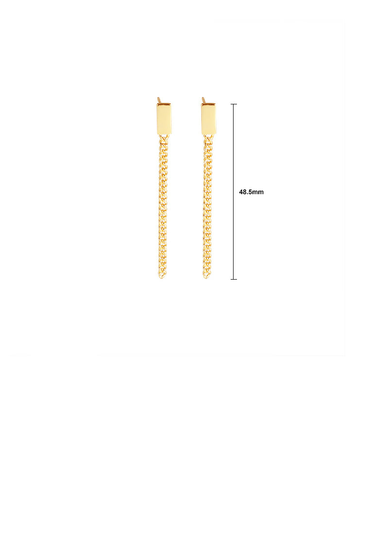925 Sterling Silver Plated Gold Simple Fashion Geometric Square Tassel Long Earrings